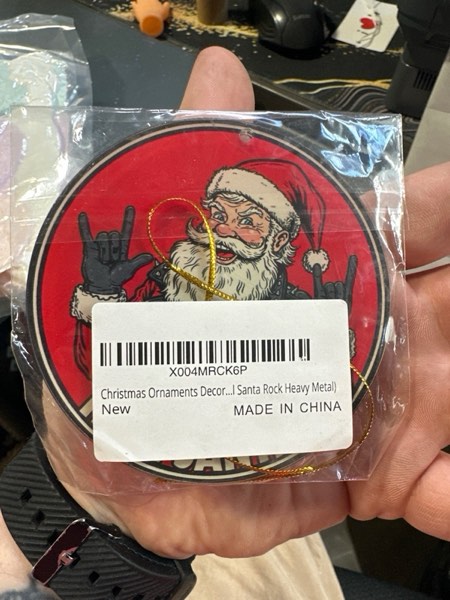 Condition photo showing New/Like New for Hail Santa - Santa Rocker - Heavy Metal Rock - Emo Goth Rockstar - Christmas Ornaments - Christmas Decorations - 3.6 in Acrylic - Funny Gag Gifts - White Elephant - Stocking Stuffers