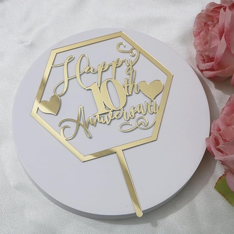 Ruscalin Happy 10th Anniversary Cake Toppers -Wedding Anniversary Party Decorations, 10th Wedding An