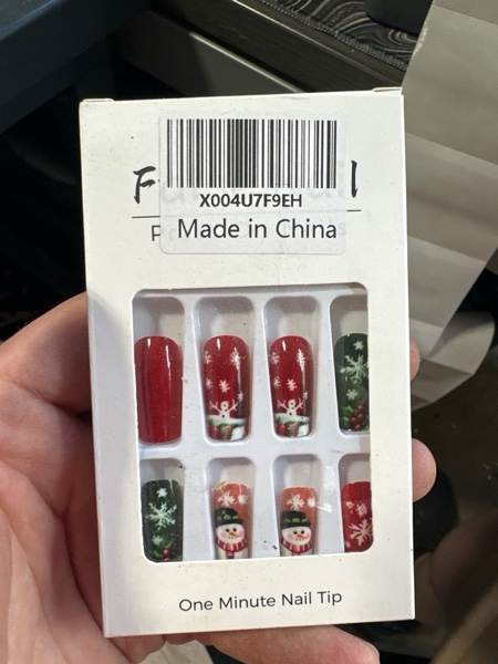 Condition photo showing New/Like New for Christmas Press on Nails Long Fake Nails Square False Nails with Designs Christmas Red Nail Press ons Sparkly Cute Artificial Nails for Women 24Pcs Christmas Style 05-14
