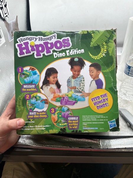 Condition photo showing New/Like New for Hungry Hungry Hippos Dino Edition Board Game, Pre-School Game for Ages 4 and Up; For 2 to 4 Players (Amazon Exclusive) (B08TQ26F1R)