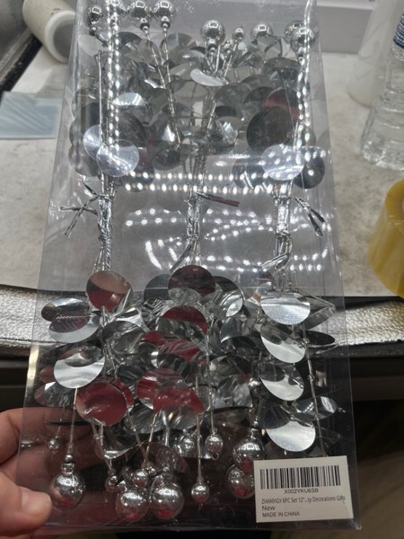 Condition photo showing New/Like New for 6PC Set 12" H Silver Christmas Ornaments Sequins Ball Pick, Christmas Tree Decorations Christmas Tree Topper Star Home Office Perfect Party Decorations Gifts