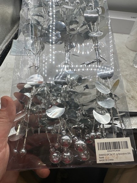 Condition photo showing New/Like New for 6PC Set 12" H Silver Christmas Ornaments Sequins Ball Pick, Christmas Tree Decorations Christmas Tree Topper Star Home Office Perfect Party Decorations Gifts