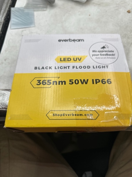 Condition photo showing New/Like New for Everbeam 365nm 50W UV LED Black Light - High Performance LED Bulbs, IP66 Waterproof - Ultraviolet Flood Lighting for Aquarium, Indoor or Outdoor Parties, Stage - Party Supplies, Halloween Decorations