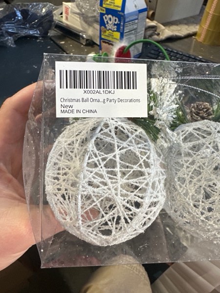Condition photo showing New/Like New for Christmas Ball Ornaments, 4pc Set White Pinecone Rattan Thread String Christmas Tree Ornament Xmas Trees Wedding Party Decorations