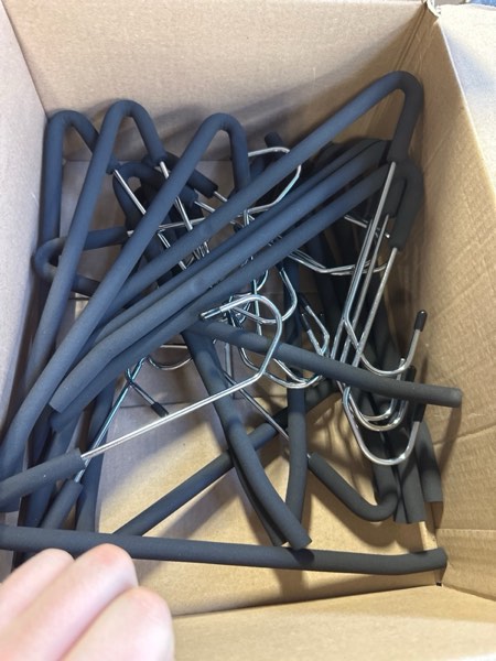 Condition photo showing New/Like New for Open Ended Pants Hangers, 10 Pack Non-Slip Foam Padded Pants Hangers Space Saving Heavy Duty for Jeans, Trousers, Slacks