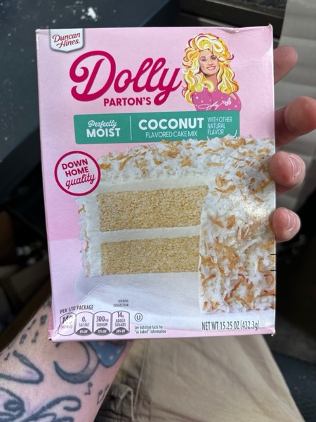 Condition photo showing New/Like New for Duncan Hines Dolly Parton's Favorite Coconut Flavored Cake Mix, 15.25 oz. 15.25 Ounce (Pack of 1)