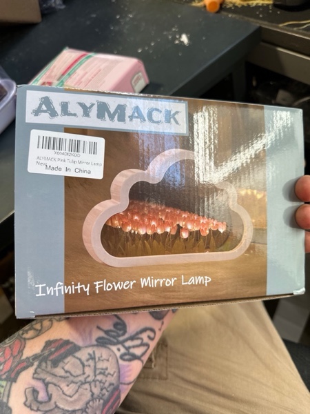 Condition photo showing New/Like New for Handmade Tulip Lamp Fully Assembled - Flower Night Light Cuteness Lamps - Tulip and Rose Infinity Mirror in a Glass - Gift for Women or Girl - Lampara de Tulipanes Infinitos (Pink, AA) Pink AA