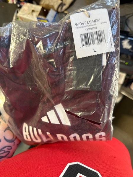 Condition photo showing New/Like New for adidas womens D4t Mississippi State University Lightweight Hoodie Large Team Maroon/White/Mississippi State University