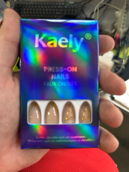 Condition photo showing New/Like New for evpct Initial Letter French Tips Press On Nails Short Almond for Women Gift, Nude + Gold Tip, Glossy Soft Gel Press Stick on Nail with Nail Kit, 3D Design Full Cover Reusable Acrylic Fake Nails Kit, J Nude & Gold Tips & Letter J Short Almond (24 Count)