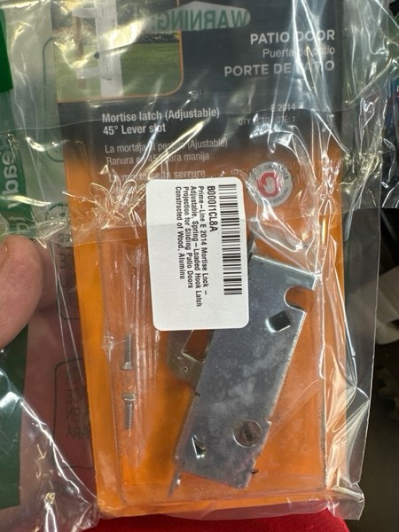 Condition photo showing New/Like New for Prime-Line E 2014 Mortise Lock - Adjustable, Spring-Loaded Hook Latch Projection for Sliding Patio Doors Constructed of Wood, Aluminum and Vinyl, 3-11/16 In., 45º Keyway, Round Face (Single Pack) 45 Degree Keyway Lock