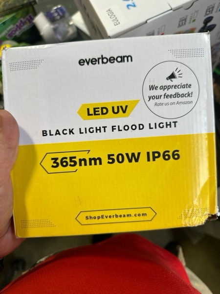 Condition photo showing New/Like New for Everbeam 365nm 50W UV LED Black Light - High Performance LED Bulbs, IP66 Waterproof - Ultraviolet Flood Lighting for Aquarium, Indoor or Outdoor Parties, Stage - Party Supplies, Halloween Decorations