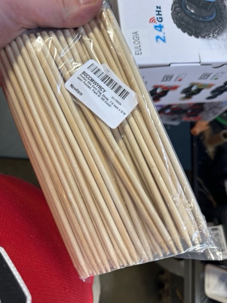 Condition photo showing New/Like New for Perfect Stix Corn Dog Sticks. 7.5 inch x 3/16 semi Pointed. Pack of 100 Count