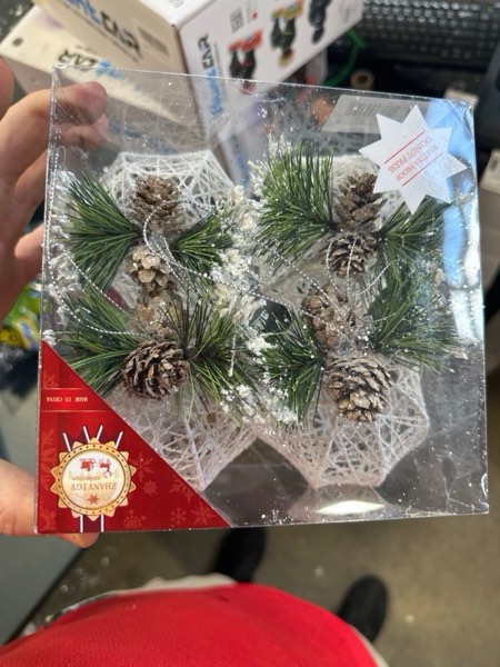Condition photo showing New/Like New for Christmas Ball Ornaments, 4pc Set White Pinecone Rattan Thread String Christmas Tree Ornament Xmas Trees Wedding Party Decorations