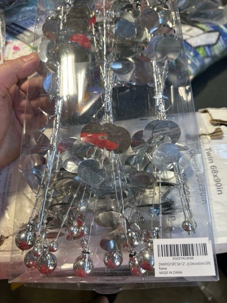 Condition photo showing New/Like New for 6PC Set 12" H Silver Christmas Ornaments Sequins Ball Pick, Christmas Tree Decorations Christmas Tree Topper Star Home Office Perfect Party Decorations Gifts