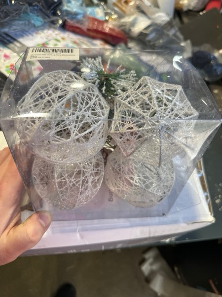 Condition photo showing New/Like New for Christmas Ball Ornaments, 4pc Set White Pinecone Rattan Thread String Christmas Tree Ornament Xmas Trees Wedding Party Decorations