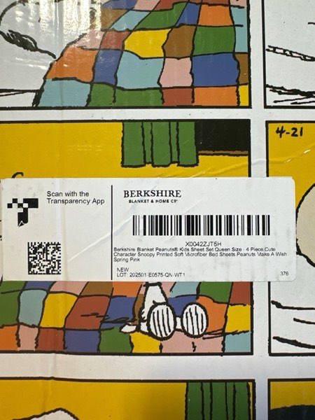 Condition photo showing New/Like New for Berkshire Blanket Peanuts® Kids Sheet Set Queen Size - 4 Pieces,Cute Character Snoopy Printed Soft Microfiber Bed Sheets,Peanuts Make A Wish Spring Pink