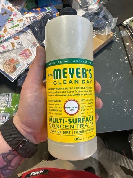 Condition photo showing New/Like New for MRS. MEYER'S CLEAN DAY Multi-Surface Cleaner Concentrate, Use to Clean Floors, Tile, Counters, Honeysuckle, 32 fl. Oz