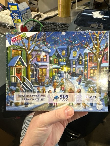 Condition photo showing New/Like New for 500 Piece Puzzle Christmas Village - Happy Backyard Under The Trees Jigsaw Puzzle for Adults Adults and Teens Family Challenging Perfect for Game Nights (23 x 15 inch) Christmas Village 23" X 15"