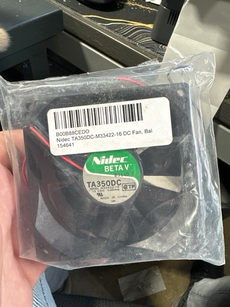 Condition photo showing New/Like New for Nidec TA350DC-M33422-16 DC Fan, Ball, 12 Volt, 0.29A, 3.48W, 3100RPM, 48CFM, 34.8dB, Flange Mount, 92 mm L x 92 mm W x 25 mm H
