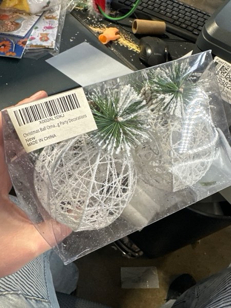 Condition photo showing New/Like New for Christmas Ball Ornaments, 4pc Set White Pinecone Rattan Thread String Christmas Tree Ornament Xmas Trees Wedding Party Decorations