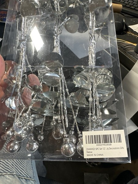 Condition photo showing New/Like New for 6PC Set 12" H Silver Christmas Ornaments Sequins Ball Pick, Christmas Tree Decorations Christmas Tree Topper Star Home Office Perfect Party Decorations Gifts