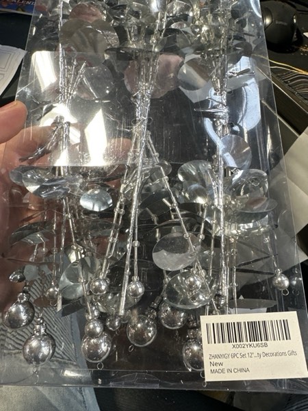 Condition photo showing New/Like New for 6PC Set 12" H Silver Christmas Ornaments Sequins Ball Pick, Christmas Tree Decorations Christmas Tree Topper Star Home Office Perfect Party Decorations Gifts