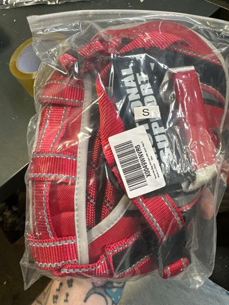 Condition photo showing New/Like New for Neck Padded Service Dog Vest Harness and Leash Set, No Pull Adjustable Service Pet Harness with 8 Dog Patches, Reflective in Training Easy Control Pet Vest with 5ft Dog Leash for Medium & Large Dogs