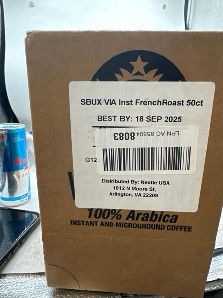 Condition photo showing New/Like New for Starbucks VIA Instant Coffee, Dark Roast Coffee, French Roast, 100% Arabica, 1 box (50 packets)