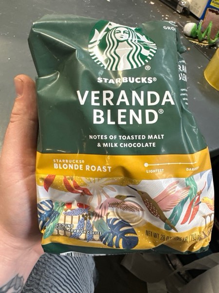Condition photo showing New/Like New for Starbucks Ground Coffee, Starbucks Blonde Roast Coffee, Veranda Blend, 100% Arabica, 1 bag (28 oz)