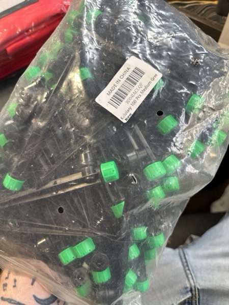 Condition photo showing New/Like New for 50PCS Drip Irrigation Emitters, Kalolary Adjustable 360 Degree Water Flow Drippers Emitters for 1/4" Drip Irrigation System Tubing, Irrigation Drippers for House Garden Flower beds(Medium Green) Medium Green 8 Holes-50P
