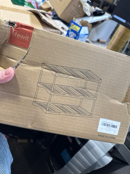 Condition photo showing New/Like New for Lifewit Stackable Water Bottle Storage Organizer, Clear Freestanding Wine Bottle Holder for Cabinet, Tumbler Cup Organizer, Plastic Large Compartment Wine Rack for Fridge Cellar, 3Tier Hold 9 3 Tier-9 Bottle