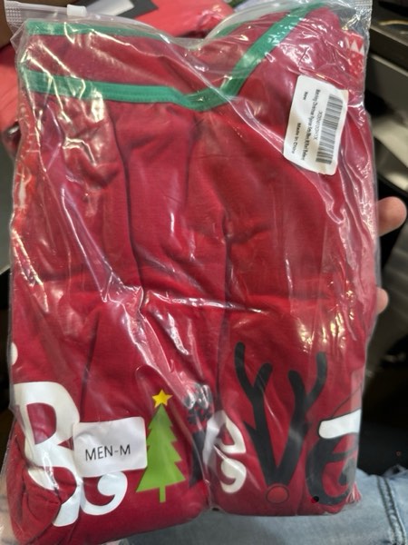 Condition photo showing New/Like New for Onancehim Matching Christmas Pajamas Sets for Family, Cute Womens Mens Christmas Pjs Set Men Medium Red Believe
