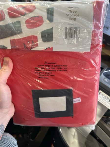 Condition photo showing New/Like New for 9 Foot Christmas Tree Storage Bag, Extra Large Artificial Tree Storage Container, Tree Holder Bag, Wear-Resistant 600D Oxford Fabric, Lightweight, Reinforced Thick Handles, Card Slot (Red)