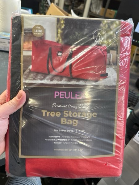 Condition photo showing New/Like New for 9 Foot Christmas Tree Storage Bag, Extra Large Artificial Tree Storage Container, Tree Holder Bag, Wear-Resistant 600D Oxford Fabric, Lightweight, Reinforced Thick Handles, Card Slot (Red)