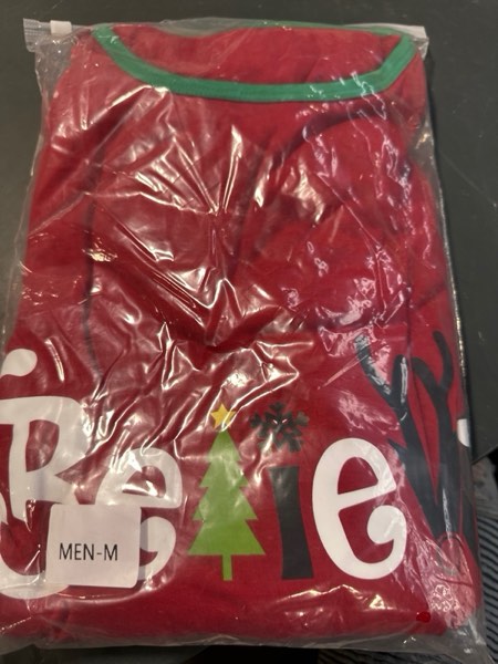 Condition photo showing New/Like New for (Size Men, Medium)  Matching Christmas Pajamas Sets for Family, Cute Womens Mens Christmas Pjs Set Men Medium Red Believe