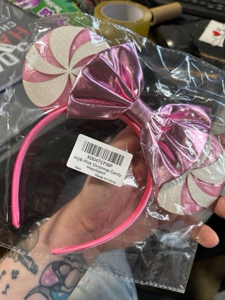 Condition photo showing New/Like New for Christmas Ears Headband Pink Candy Headband for Christmas Headbands Hair Accessories for Women Pink 1 Count (Pack of 1)