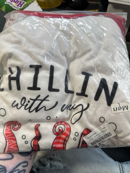 Condition photo showing New/Like New for JAXUH Matching Christmas Pajamas for Family/Couples, Plaid Pants with Christmas Tree Printed Tops Sleepwear, Xmas PJs Sets Men Large Four Dwarf