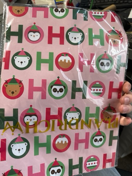 Condition photo showing New/Like New for PlandRichW Vintage Christmas Wrapping Paper - 6 Jumbo Xmas Sheets 28"x40" with Colorful Trees, Snowmen, Bears & “HO HO HO” Patterns - Holiday Gift Wrap for All Ages, Easy - Storage Flat Sheets