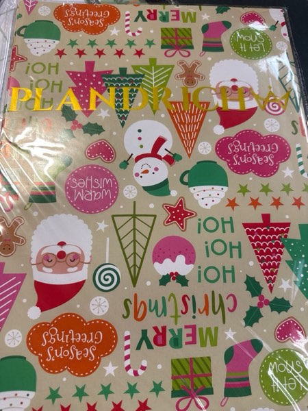 Condition photo showing New/Like New for PlandRichW Vintage Christmas Wrapping Paper - 6 Jumbo Xmas Sheets 28"x40" with Colorful Trees, Snowmen, Bears & “HO HO HO” Patterns - Holiday Gift Wrap for All Ages, Easy - Storage Flat Sheets