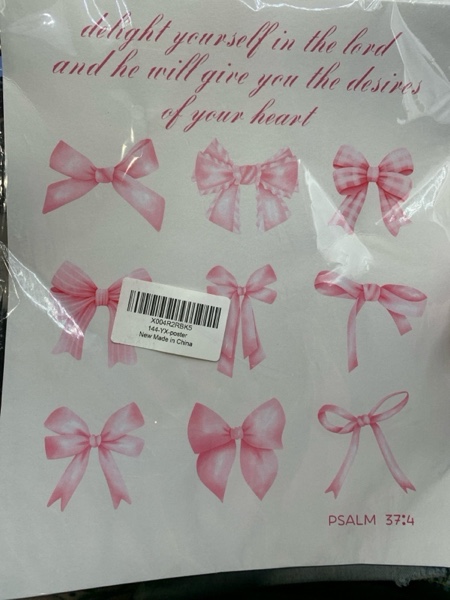 Condition photo showing New/Like New for laveliabel Pink Bow Christian Wall Art Prints Set of 4 Unframed, Preppy Coquette Bow Wall Decor, Pink Preppy Girly Christian Bible Verse Poster Prints for Girls Room Dorm WallDecor 8x10inches