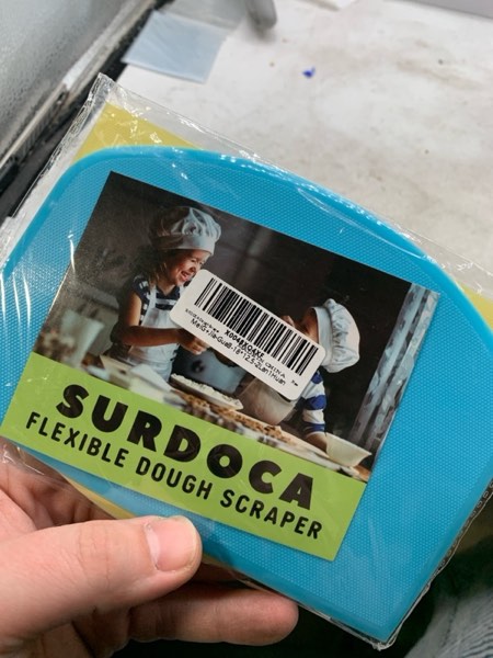 Condition photo showing New/Like New for SURDOCA Dough Scraper - 3P 7.1x4.9" Plastic Flexible Bowl Scraper, Sharp Edge & Angles Cake Scraper. Non-Slip Bakeware Decorating Tools Sculpting & Modeling Tools - Blue+Yellow+Blue 18x12.5cm/7.1x4.9'' Blue+Yellow+Blue