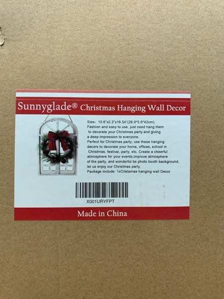 Condition photo showing New/Like New for Sunnygalde Indoor and Outdoor Wood Christmas Holiday Wall Hanging Door Decorations Wood Plaqu Signs Christmas Ornament, for Home, School, Office Including Wreath, Wooden Arch and Led Lights (White)