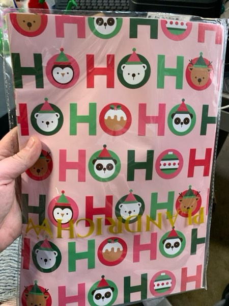 Condition photo showing New/Like New for PlandRichW Vintage Christmas Wrapping Paper - 6 Jumbo Xmas Sheets 28"x40" with Colorful Trees, Snowmen, Bears & “HO HO HO” Patterns - Holiday Gift Wrap for All Ages, Easy - Storage Flat Sheets