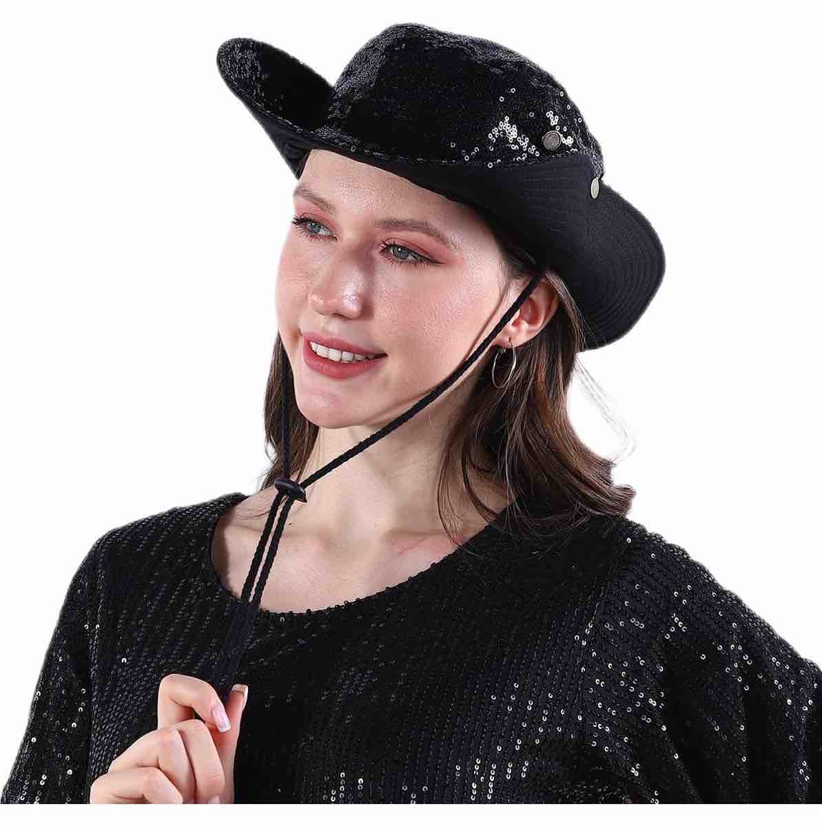 Condition photo showing New/Like New for Sequin Bucket Hat, Cowboy Hats for Women Men, Fishing Sombrero Safari Costume