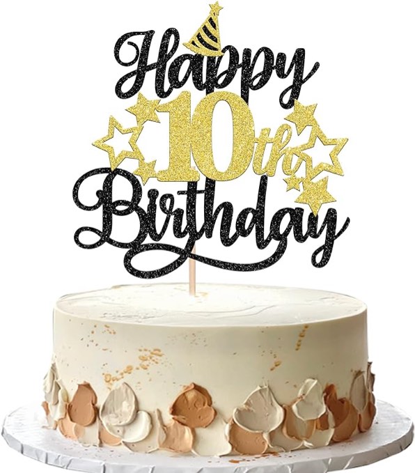 Set of 7 pieces Happy 10th Birthday Cake Toppers,Set Include 6 Star Glitter and Happy 10th Birthday Cake Toppers with Star Cake Picks for Birthday Party