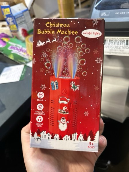 Condition photo showing New/Like New for Fireworks Bubble Machine with Lights and 2 DIY Stickers,Christmas Sound Effects,Rainbow Bubbles,Christmas Toys Stocking Stuffers Gifts for Kids & Adults Christmas Red