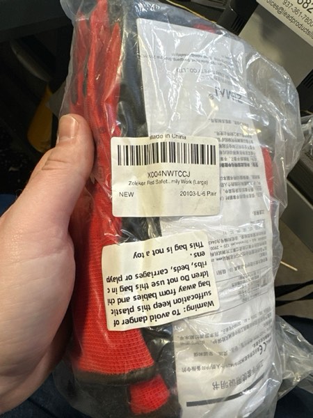 Condition photo showing New/Like New for Latex Coated Work Gloves Bulk for Men Women - Suit For Garden, Yard, Construction, Warehouse Red Large (Pack of 6)