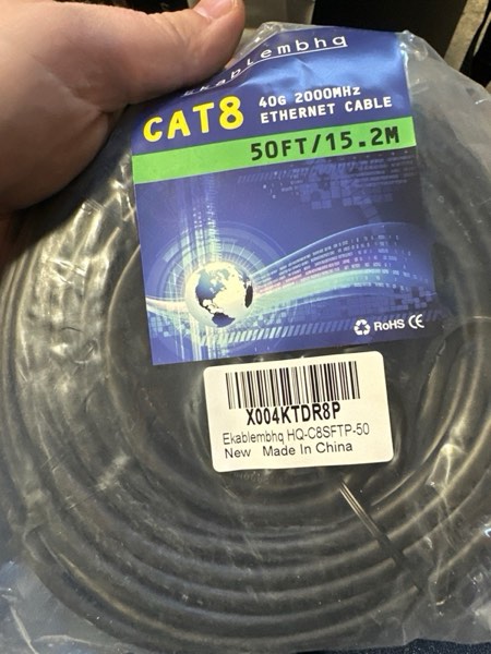 Condition photo showing New/Like New for Cat 8 Ethernet Cable Compatible with Cat7, 50 FT 40Gbps 2000Mhz, S/FTP Shielded 26AWG with Gold Connectors for Long Distance Internet/Server/POE Cat8-50ft