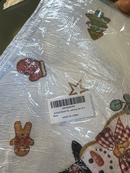 Condition photo showing New/Like New for Artoid Mode Red Snowman Gingerbread Sweet Christmas Kitchen Towels Dish Towels, 18x26 Inch Farmhouse Holiday Winter Decoration Cleaning Set of 4 18" x 26" Red