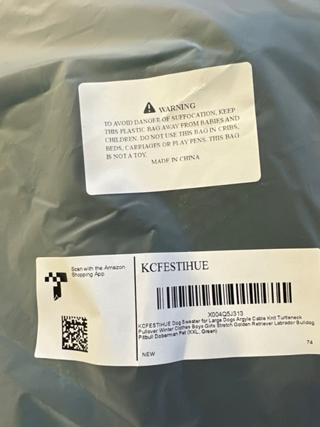 Condition photo showing New/Like New for Dog Sweater for Large Dogs Argyle Cable Knit Turtleneck Pullover Winter Clothes Boys Girls Stretch Golden Retriever Labrador Bulldog Pitbull Doberman Pet (XXL, Green) Green XX-Large